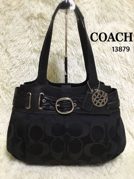 COACH コーチ トートバッグ ハンドバッグ ビジネス 肩掛け シグネチャー レザー ブラック