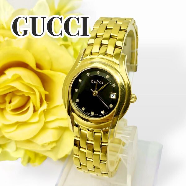 【美品】GUCCI グッチ クォーツ式腕時計 ダイヤ11P デイト 5400L 稼働品 新品電池交換済み クォーツ クオーツ