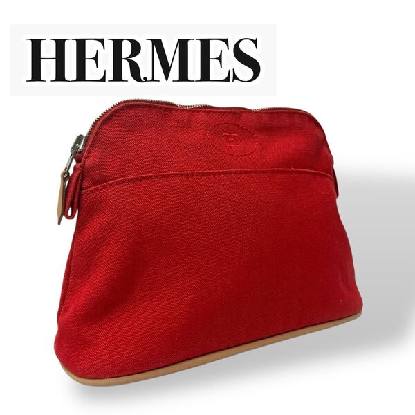 【未使用級】HERMES エルメス ボリードポーチ レッド コットンキャンバス ポーチ マルチケース 小物入れ コットン100