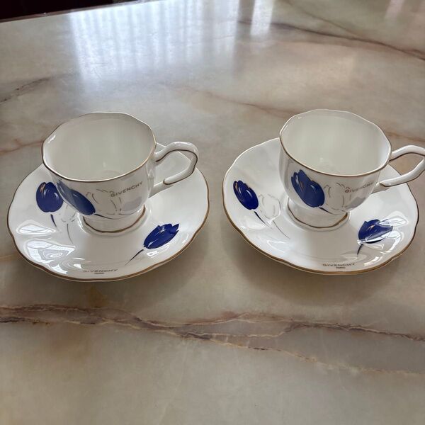 ジバンシー GIVENCHY BONE CHINA カップ&ソーサー 2客セット 美品 金縁 アンティーク 高級感