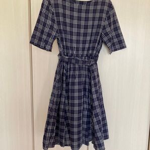 チェック柄ネイビーワンピース 半袖 フリーサイズ