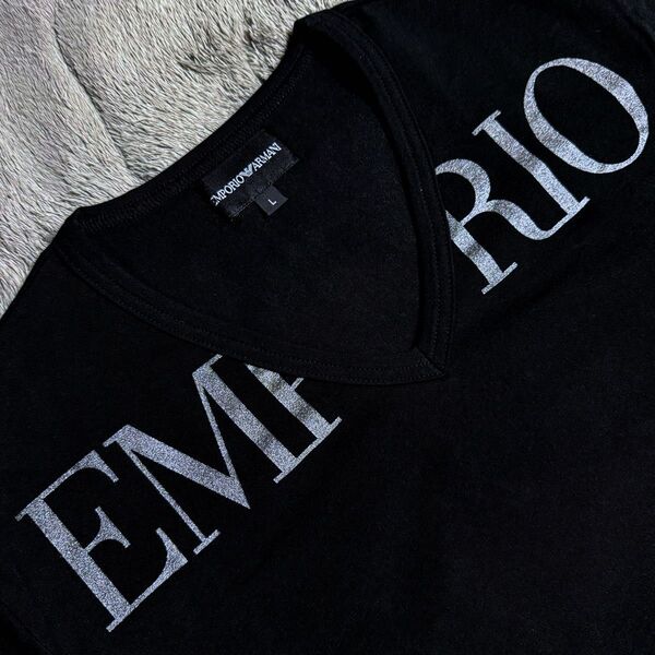 正規 未着用 EMPORIO ARMANI エンポリオ アルマーニ 長袖 Tシャツ ロンT ストレッチ Vネック