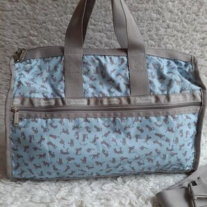 美品 レスポートサック ショルダーバッグ ボストンバッグ 2WAY ねこ 水色 総柄