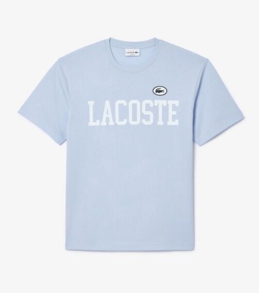 ラコステ オーガニックコットン カレッジプリント Tシャツ ライトブルー サイズ3(Mサイズ)新品