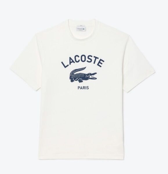 ラコステ ヘビーウェイトアーチネームカレッジロゴプリントTシャツ ホワイト Mサイズ 新品