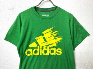 アディダス adidas ロゴプリント入り 半袖 コットンTシャツ (S) 緑x黄