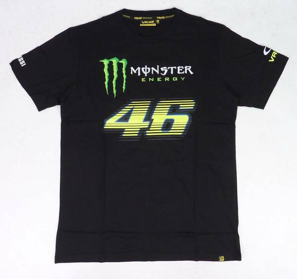 VR46 モンスターエナジー MONSTER ENERGY ビッグ46デザイン イタリアンフラッグ 半袖 Tシャツ （ブラック） (M) [並行輸入品]