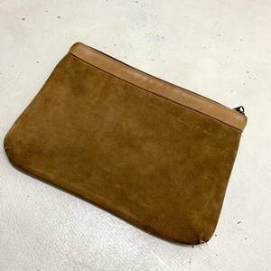 USA Vintage 70s suede clutch bag Vintage / America old clothes lining stripe pattern Camel original leather unisex 