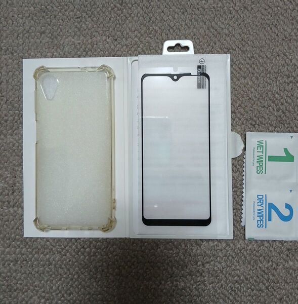 スマホGalaxyA23-5G用 ガラスフィルムとソフトケース