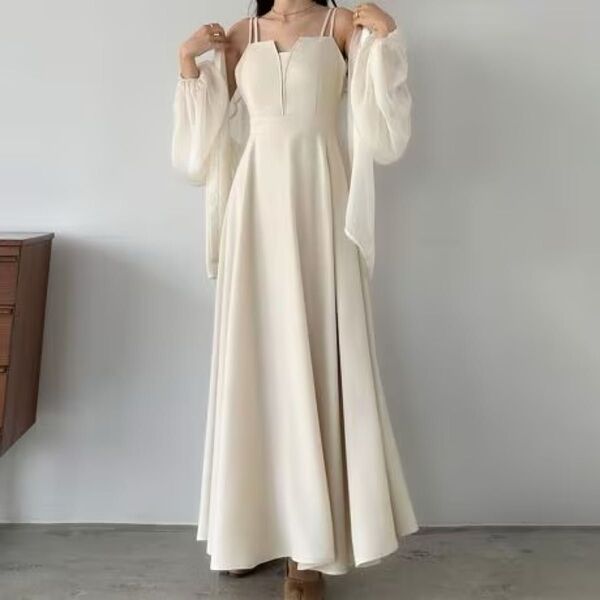 Louere キャミワンピース Mサイズ サマードレス ロング丈 白 アイボリー