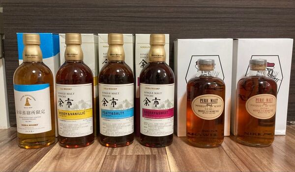 余市蒸留所 限定6本セット 500ml シェリー&スイート、ピーティ&ソルティ、ウッディ&バニラ、余市蒸留所限定、ピュアモルト赤黒