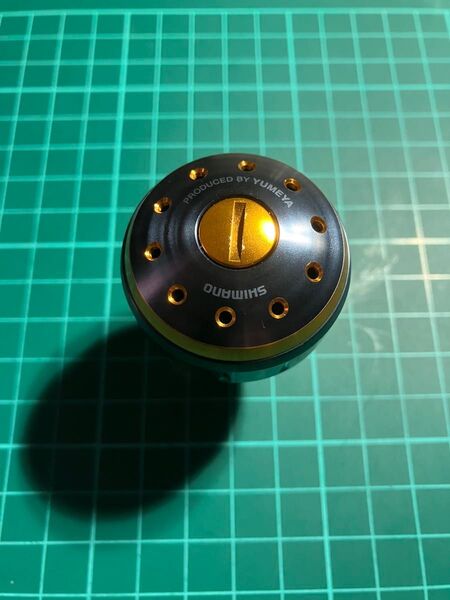 価格相談不可 夢屋 アルミラウンド型パワーハンドルノブ タイプA サイズM ブラック/ゴールド 中古品 SHIMANO シマノ