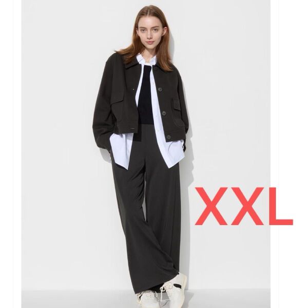 ユニクロ クレープジャージーストレートパンツ ブラック XXL