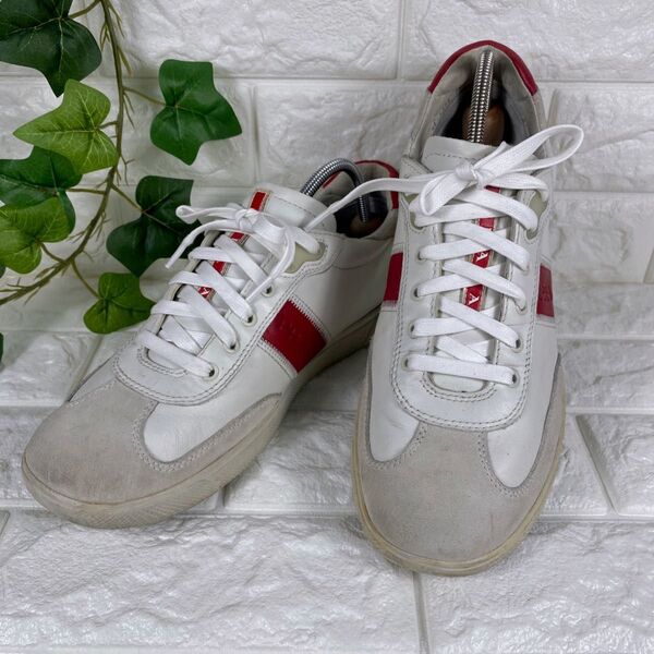 プラダスポーツ PRADA SPORT ロゴ 赤ライン レザー ローカット ホワイト