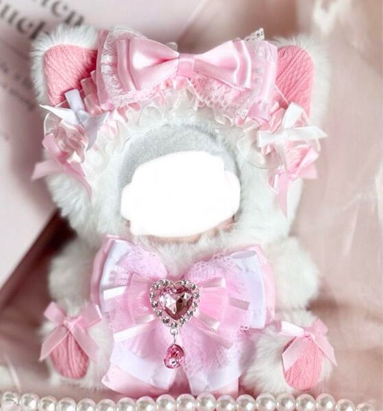おすわりぬい服 ピンクねこちゃん 10㎝〜15㎝フリル レースちびぐるみにじぬい