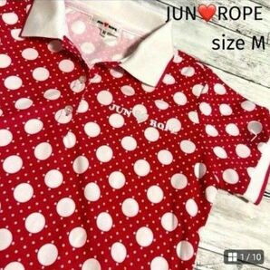 日本製 ジュンアンドロぺ 半袖 M ドット柄 ポロシャツ Jun&Rope