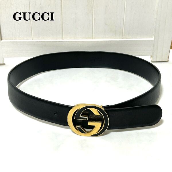 GUCCI グッチ インターロッキング GGバックル レザー ベルト