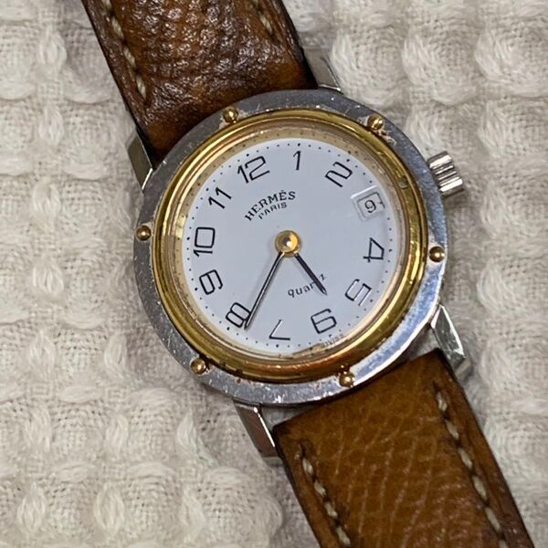 HERMES 腕時計 クリッパー レザーベルト ヴィンテージ 稼働品