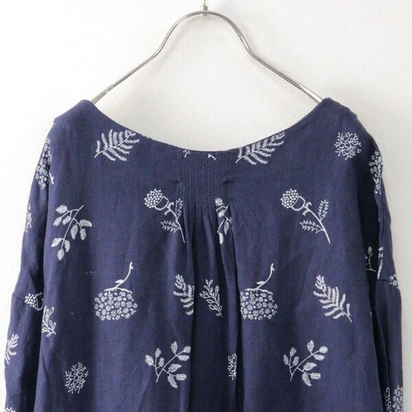 blue willowブルーウィロー リネンボタニカル花柄ロングワンピース