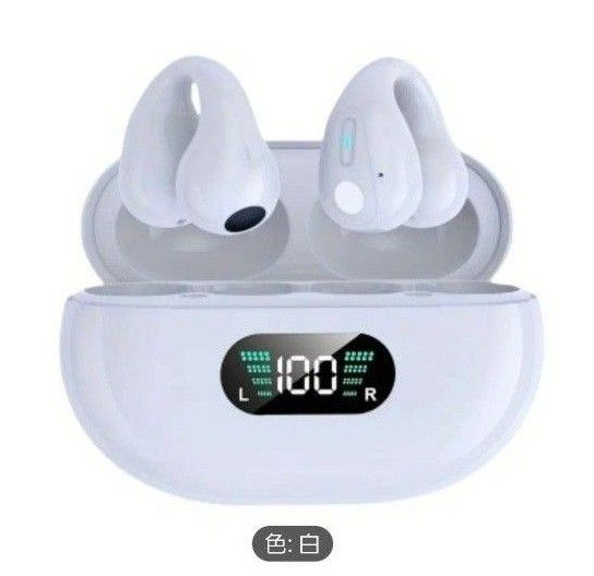 新品イヤーカフ ワイヤレスイヤホン 白 ホワイト Bluetooth5.3 高音質性能 骨伝導イヤホン U形構造 圧迫感ゼロ
