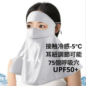 フルフェイスカバー UVカット 接触冷感-5℃ 耳紐調節可能 75個呼吸穴