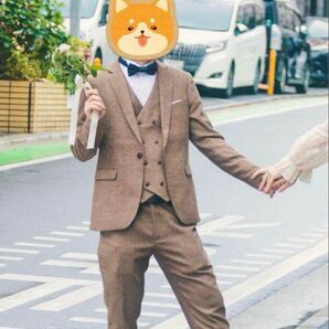 タキシード ブラウン 前撮り 結婚式