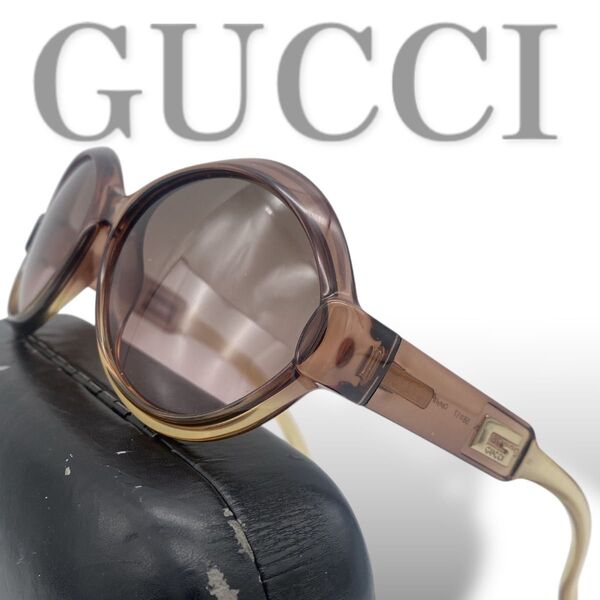 美品 GUCCI sunglasses rectangle ラウンド サングラス ブラウン キャメル サイドロゴ GG2476