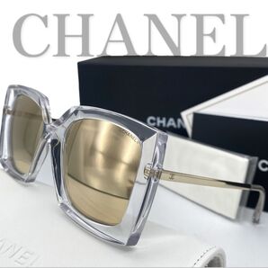 値下げ中 未使用級 極美品 シャネル CHANEL サングラス スクエア クリア ミラーレンズ サイドロゴ 近年モデル 春夏