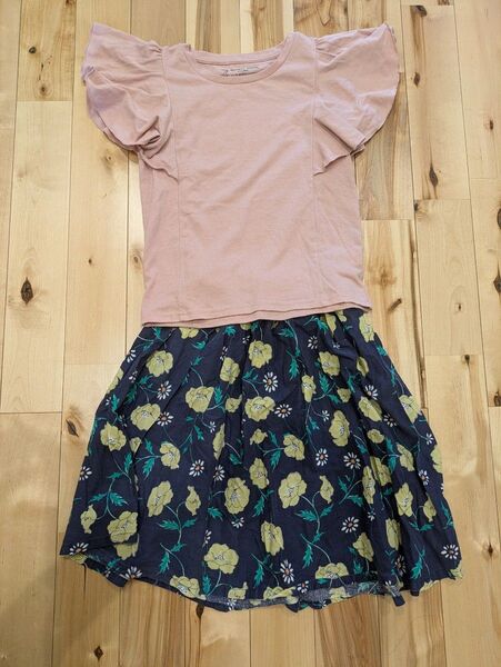 130 グローバルワーク Tシャツ BREEZE 花柄スカート 上下セット キッズ 夏服
