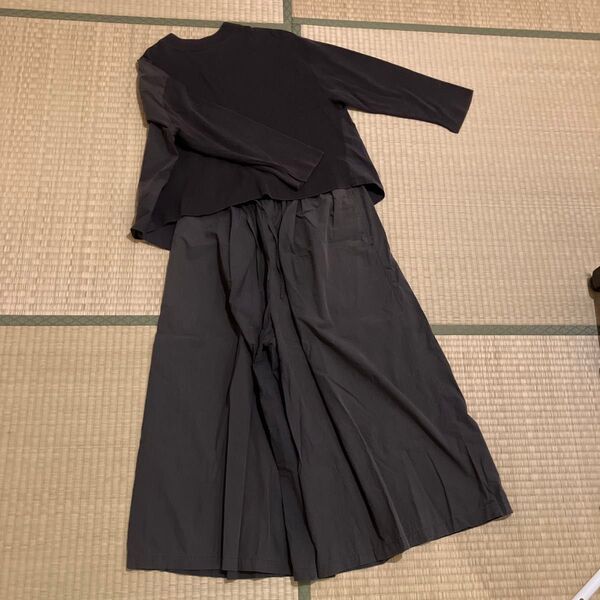 無印良品 グレー セットアップ ワイドパンツ+異素材トップス ウォームグレー シャカシャカ