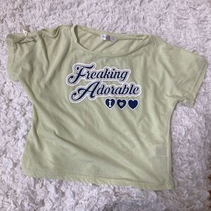 Material Blue bis ロゴ Tシャツ グリーン 肩あき リボン