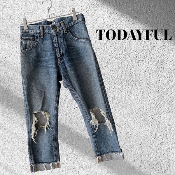 『TODAYFUL』 トゥデイフル (S)ダメージ加工 デニムパンツ クロップド
