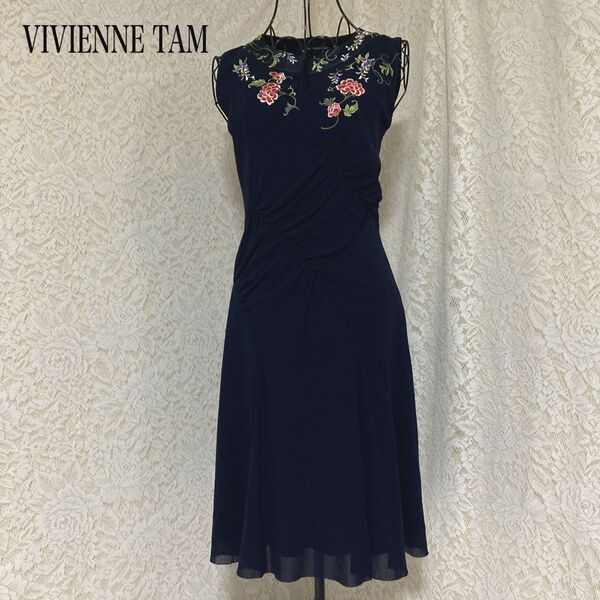 VIVIENNE TAM 花刺繍 パワーネット チャイナ風ワンピース 花柄