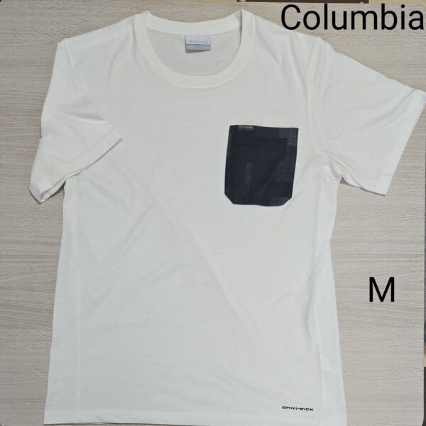 Columbia コロンビア Tシャツ 半袖 Mサイズ メンズ 胸ポケット ホワイト