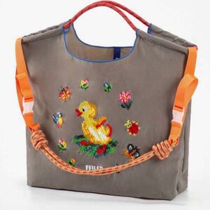 アヒル ナイロントートバッグ 刺繍 折りたたみ トートバッグ 軽量 ショッピングバッグ バッグ ショルダーバッグ