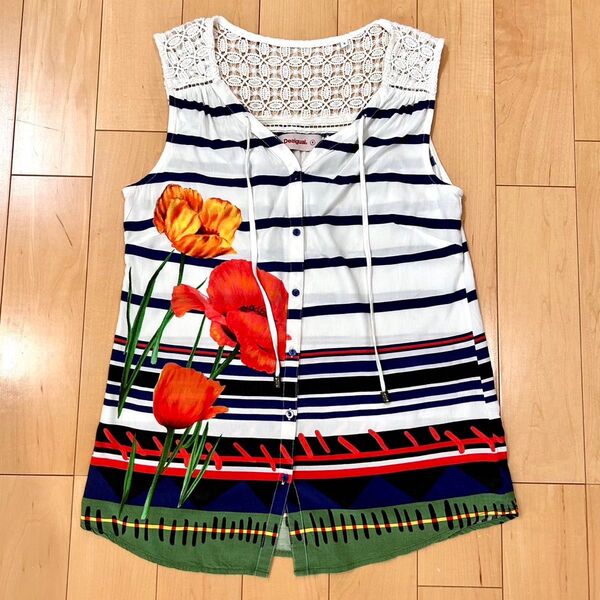 Desigual デシグアル 花柄 ノースリーブ デザイン カットソー ブラウス タンクトップ