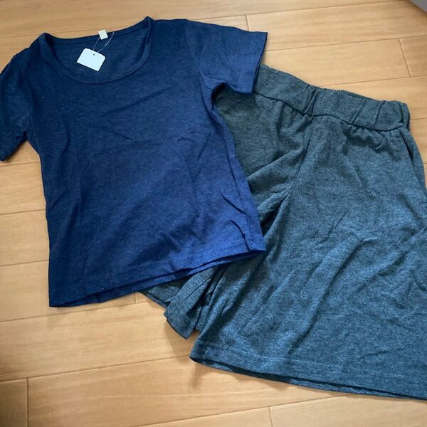 セットアップ パジャマ 上下セット ルームウェア グレー ネイビー シンプル 120 キッズ 半袖 Tシャツ ハーフパンツ 短パン
