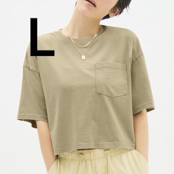 ウォッシュドT GU ジーユー L Tシャツ クロップ ショート丈