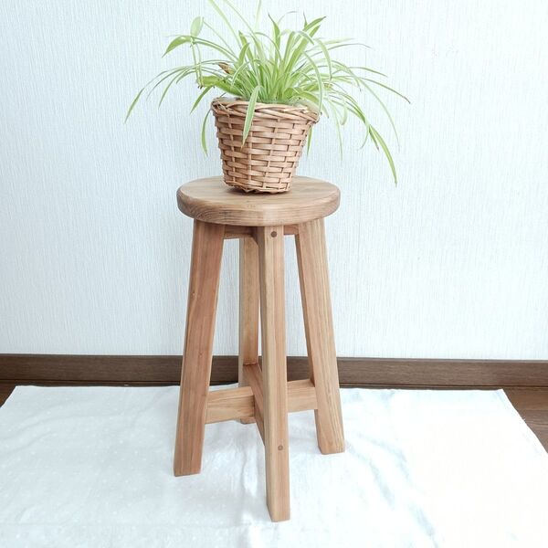 ハンドメイド スツール 高さ50cm 丸椅子 茶 花台 観葉植物 多肉植物