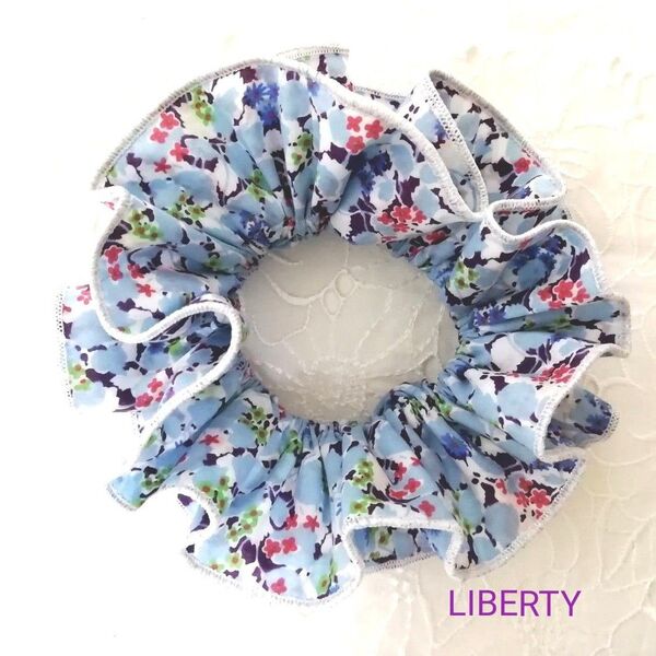 LIBERTY タナローンのひらひらシュシュ ヘッジロウ×シルバーラメ オマケくるみボタンゴムつき