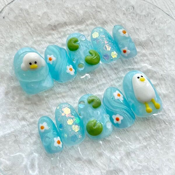 ネイルチップNo.16 あひる 3D ぷっくり 夏 韓国 個性派