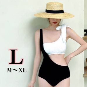新品 レディース 水着 ワンピース L モノトーン タンキニ モノキニ ハイウエスト セパレート 夏 海 プール リゾート 黒