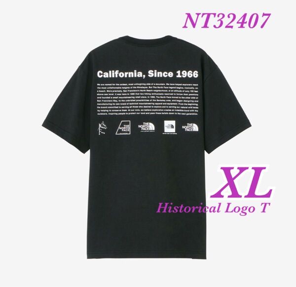 【 XL 】ブラック★ ヒストリカル ロゴTシャツ★ノースフェイスNT32407