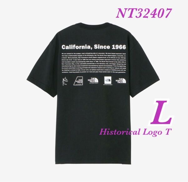 【 L 】ブラック★ ヒストリカル ロゴTシャツ★ノースフェイスNT32407