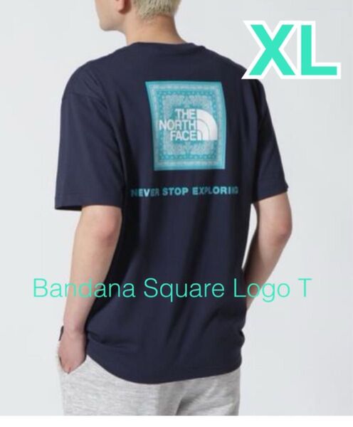 【 XL 】ネイビー★ バンダナ スクエア ロゴ Tシャツ★ ノースフェイス