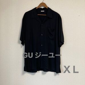 GU ジーユー メンズ オープンカラーシャツ 5分袖 ブラック XLサイズ