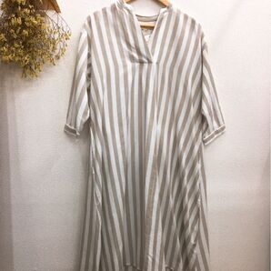 〇 ストライプシャツワンピース ベージュ