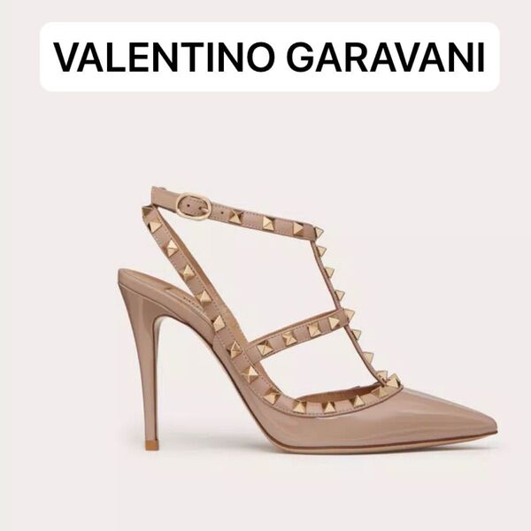 VALENTINO GARAVANI ロックスタッズ エナメル ストラップパンプス 39 ヴァレンティノガラヴァーニ