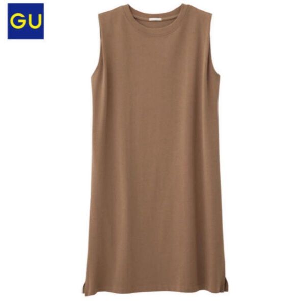 GU タック ロング Tシャツ チュニック M ブラウン