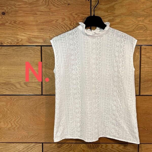 N. (Napla) レース カットワーク ノースリーブ トップス M ホワイト
